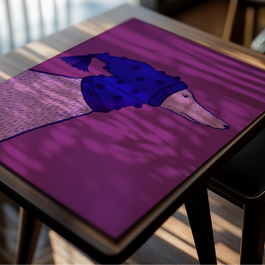 greyhound dog wearing a cute winter hat