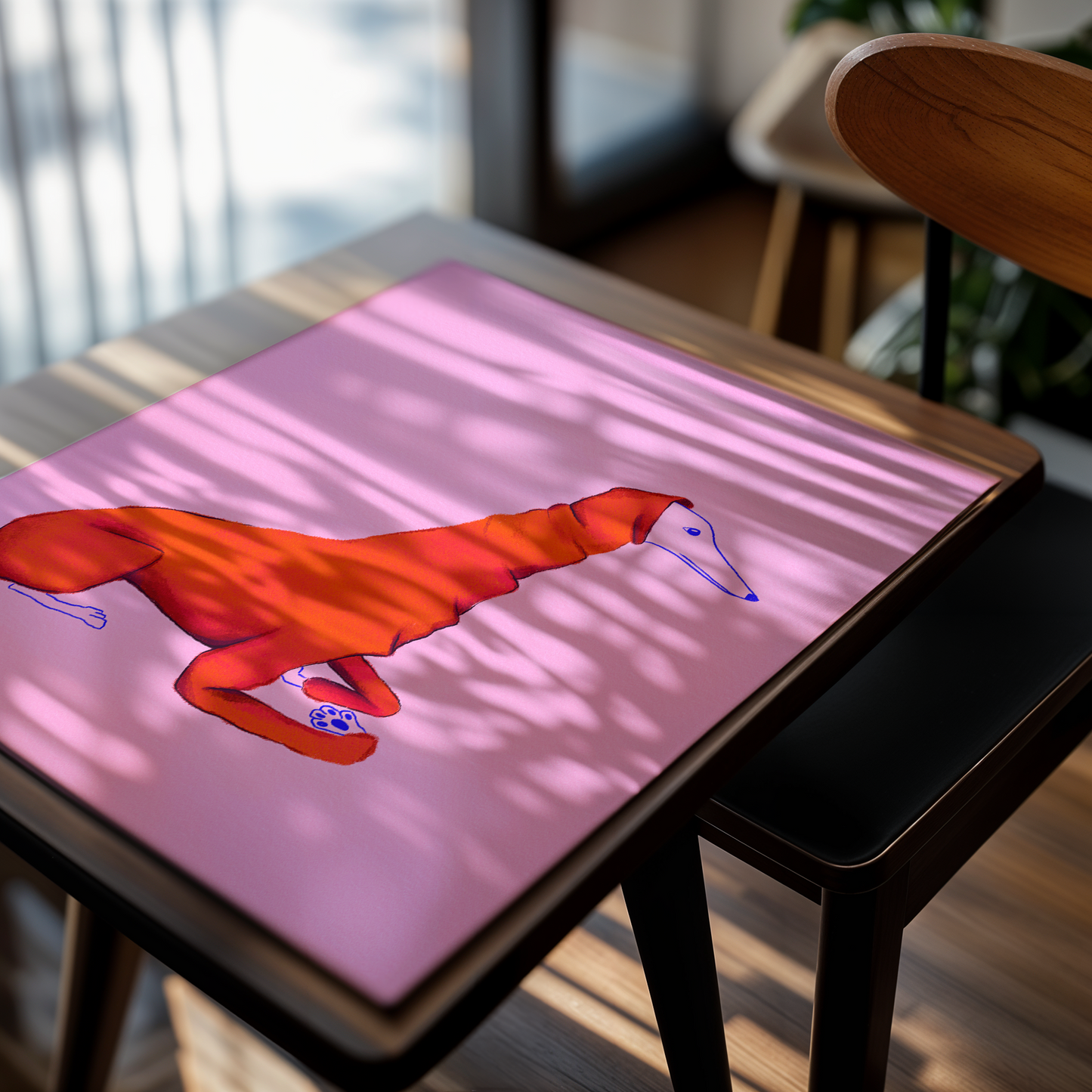 Dressed-up greyhound illustration art print on pink background