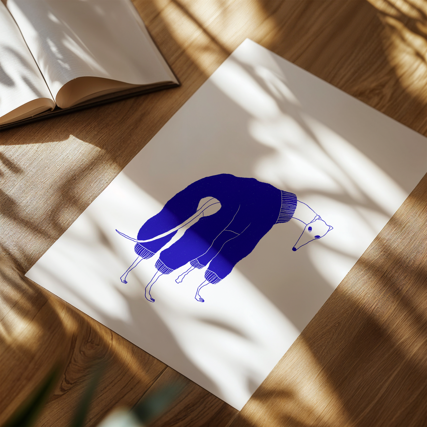 Blue greyhound illustration art print, minimalist wall art