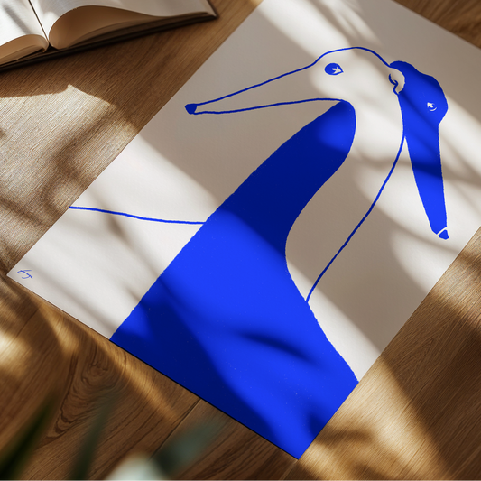 blue hugging greyhounds art print on paper