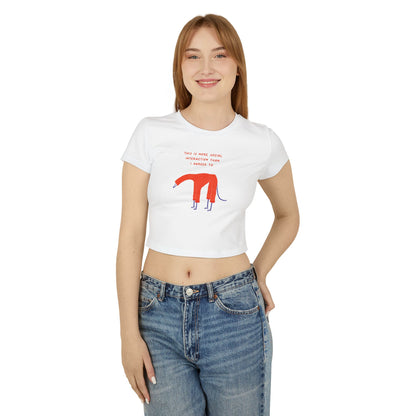 Women's Baby Tee — Quirky Red Dog Illustration Tee ("This Is Where Social Distancing Took Me")