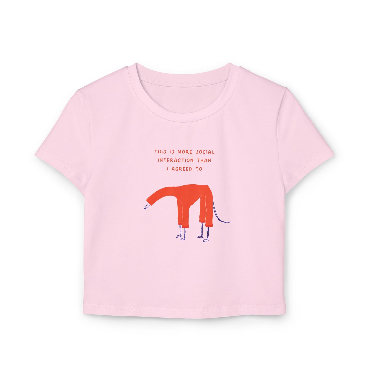 Women's Baby Tee — Quirky Red Dog Illustration Tee ("This Is Where Social Distancing Took Me")
