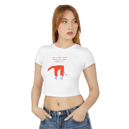 Women's Baby Tee — Quirky Red Dog Illustration Tee ("This Is Where Social Distancing Took Me")