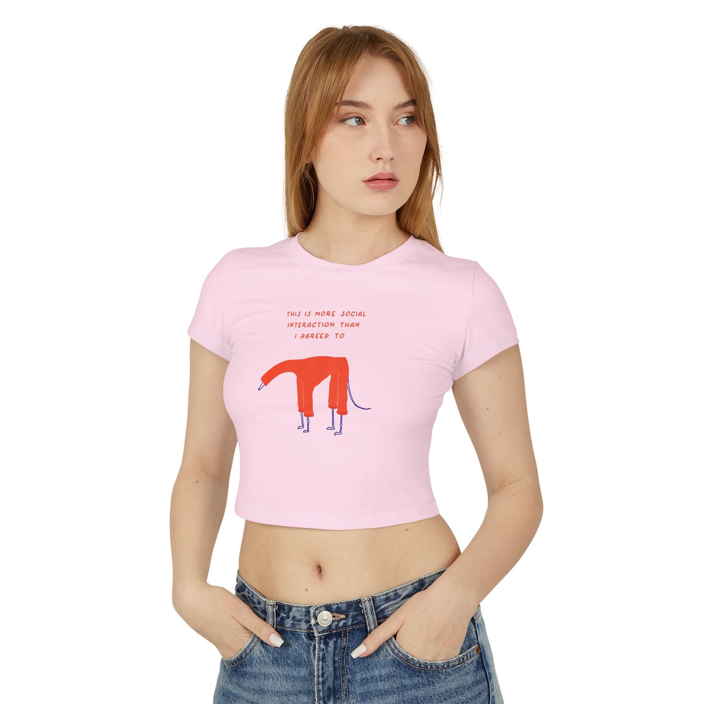 Women's Baby Tee — Quirky Red Dog Illustration Tee ("This Is Where Social Distancing Took Me")