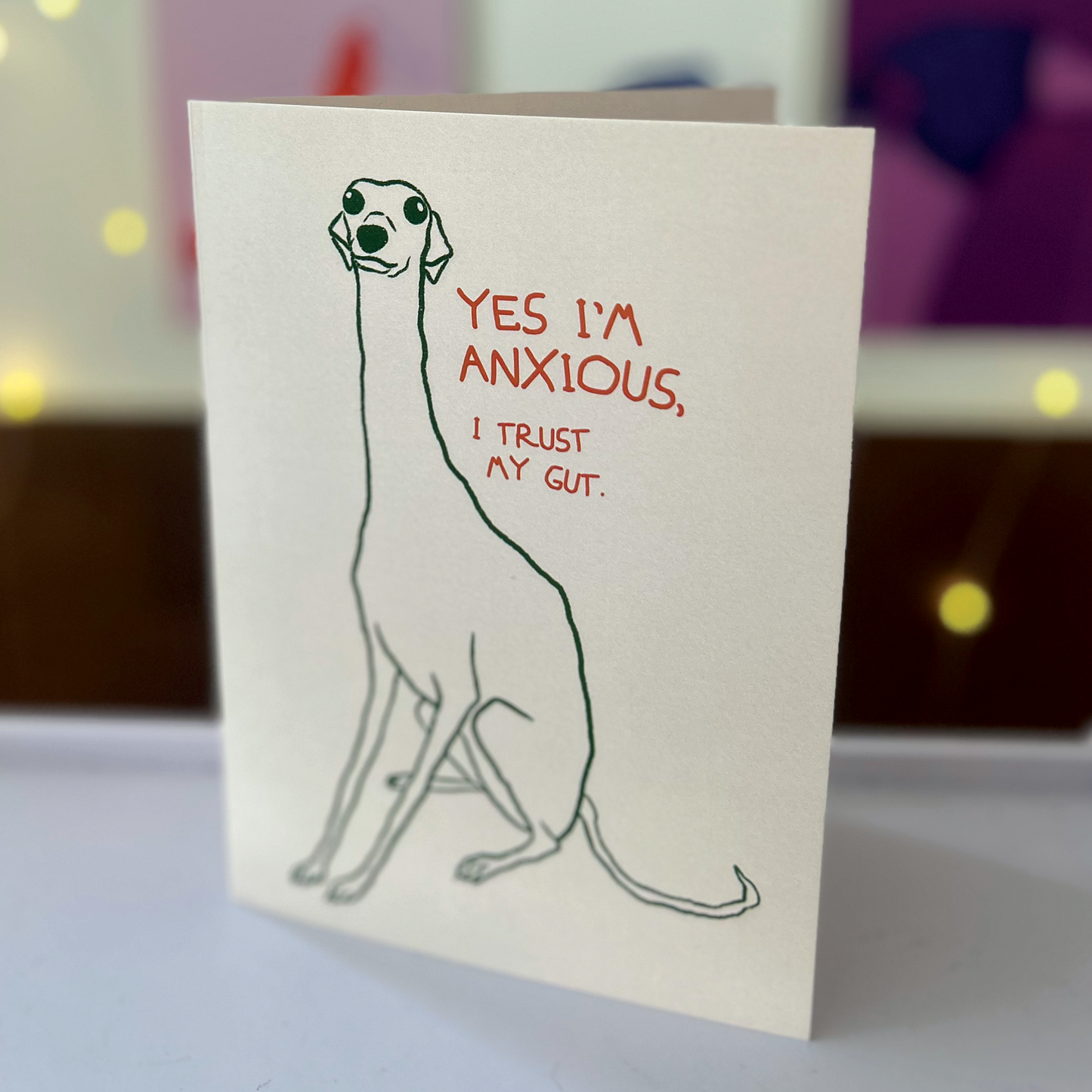 Anxious Greyhound Greeting card