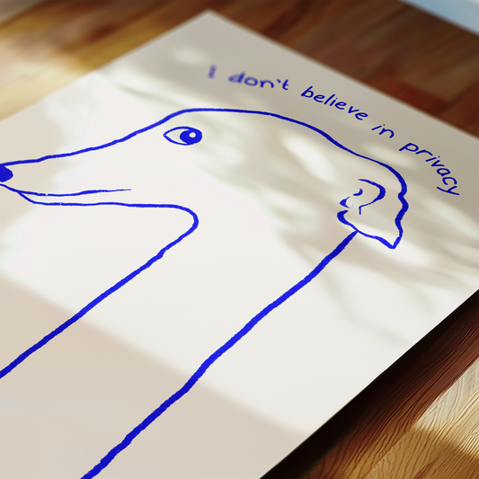 Close up of a Greyhound illustration art print with side eye, minimalist dog wall art