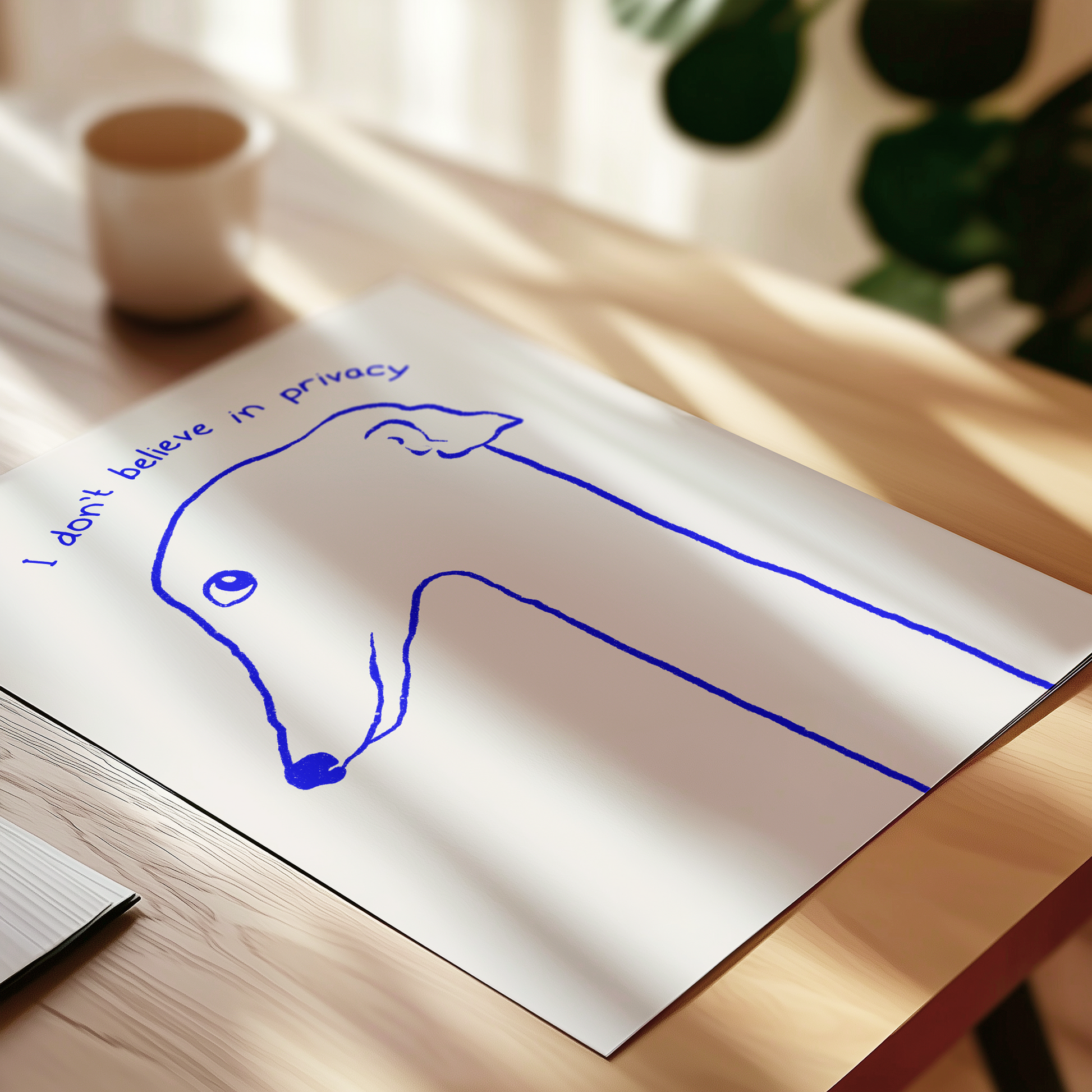 Greyhound illustration art print with side eye, minimalist dog wall art