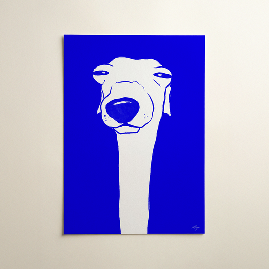 Blue Whippet illustration art print, minimalist dog wall art