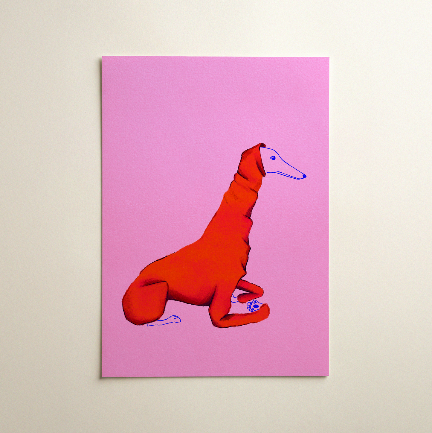 Dressed-up greyhound illustration art print on pink background