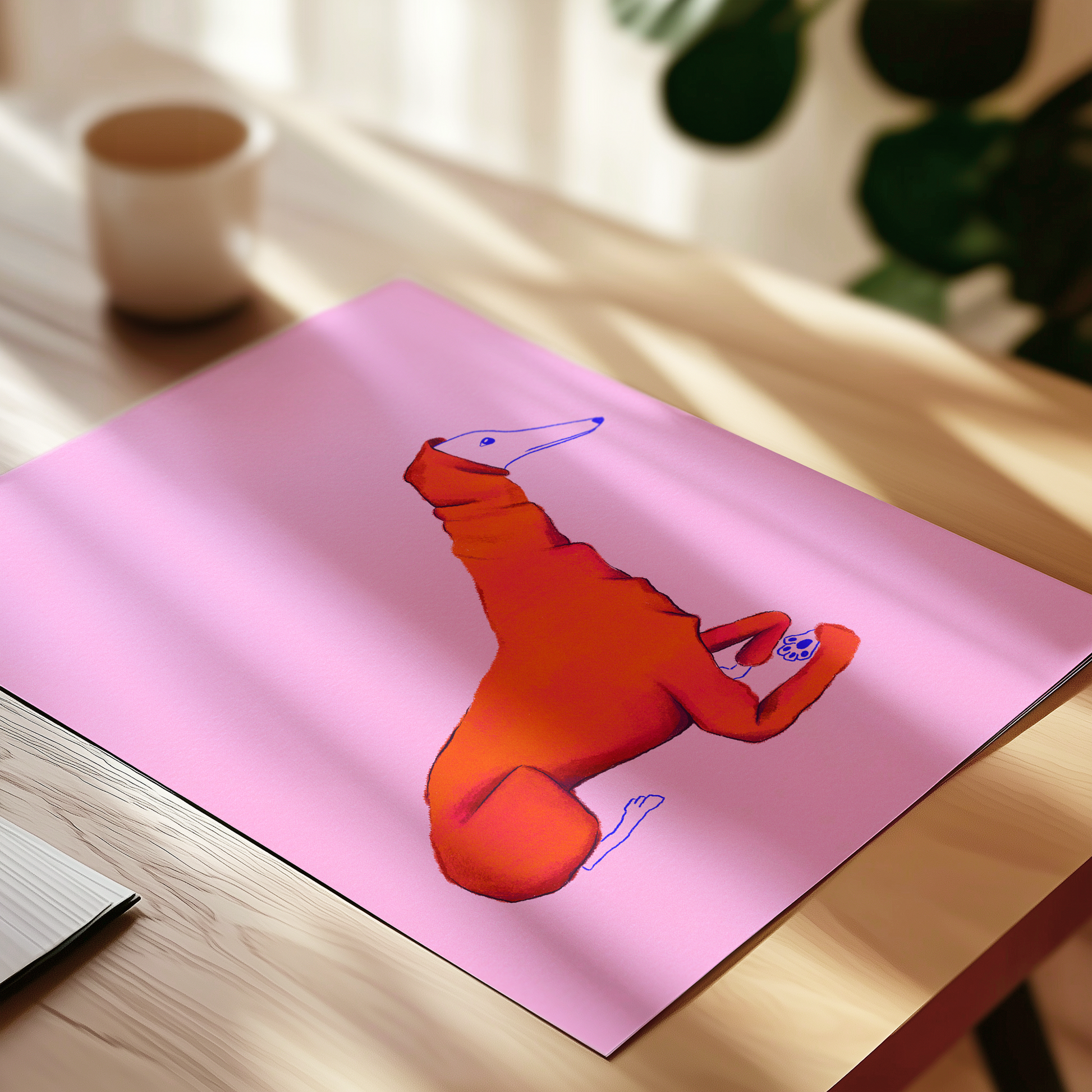 Dressed-up greyhound illustration art print on pink background