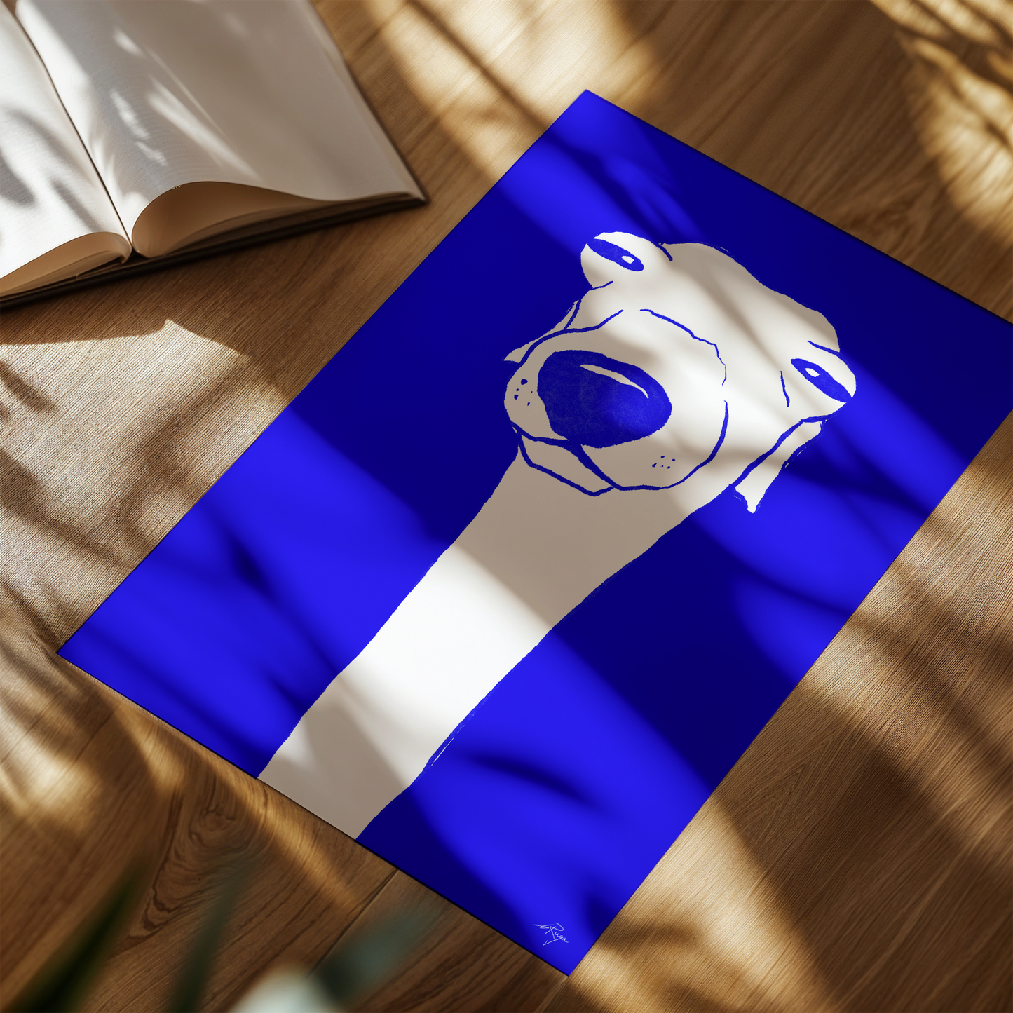 Blue Whippet illustration art print, minimalist dog wall art